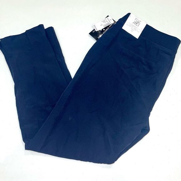 New Roz & Ali Black Classic Fit Ankle Straight Career Dress Pants Navy Blue - Picture 3 of 11